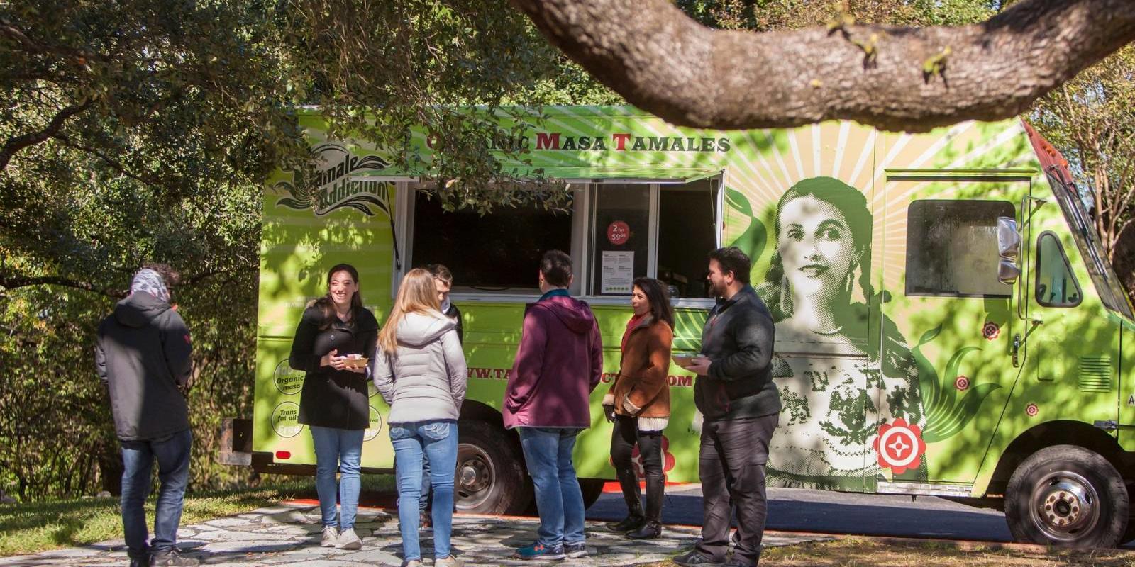 Cox automotive employees at a food truck in Austin