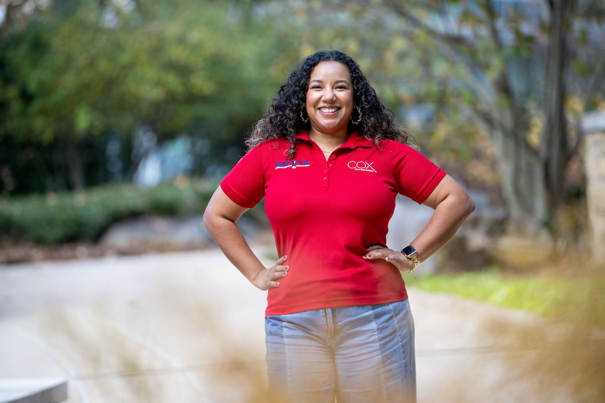 a person in a red shirt