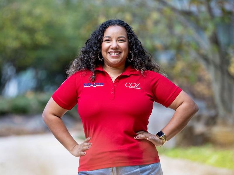 a person in a red shirt