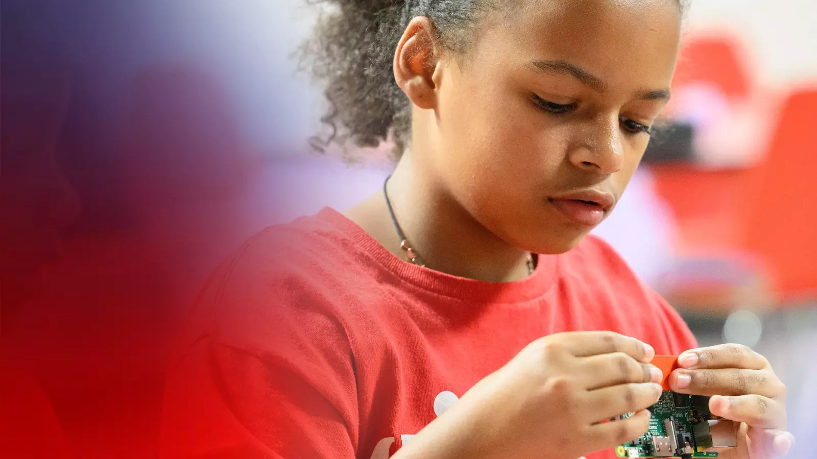 a child looking down at something