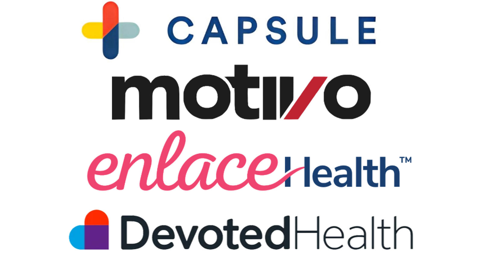 a group of logos (Capsule, Motivo, Enlace, Devoted Health)