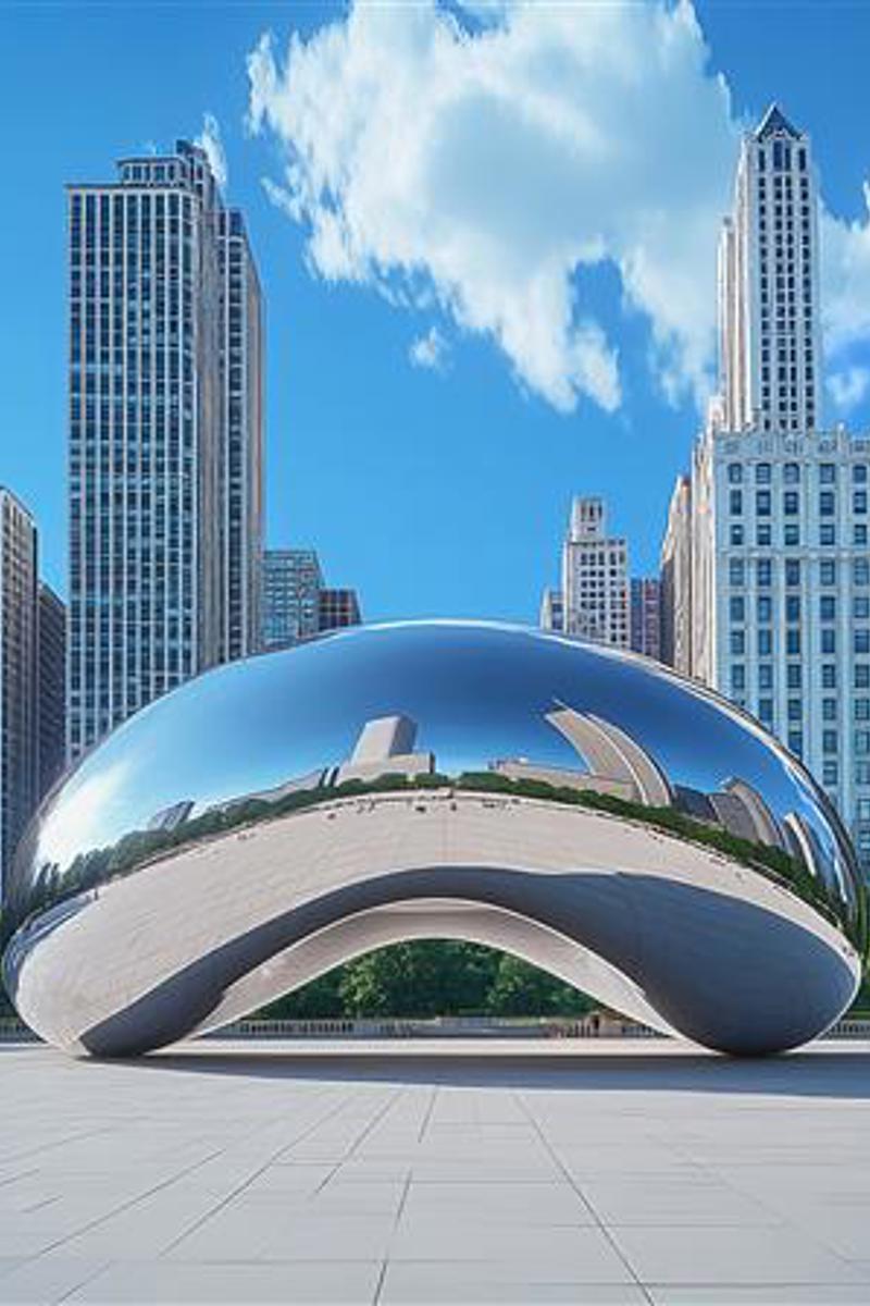 a large reflective object in front of Millennium Park
