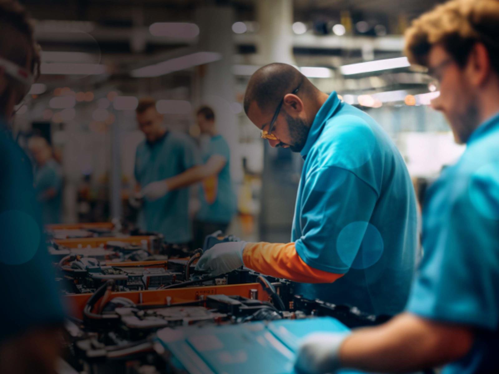 Cox employees working on electric batteries