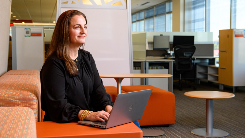 a person sitting at a table with a laptop