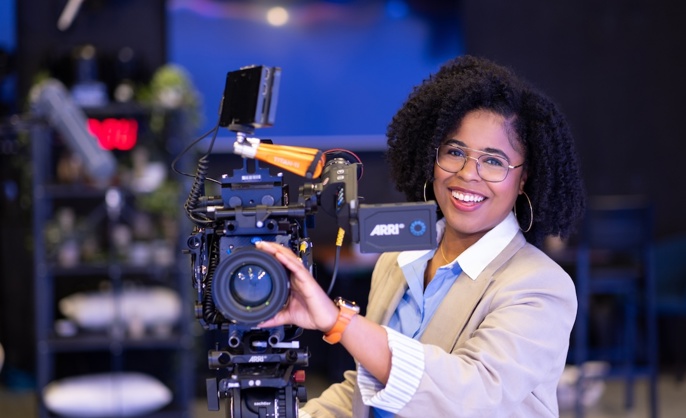 a person holding a camera
