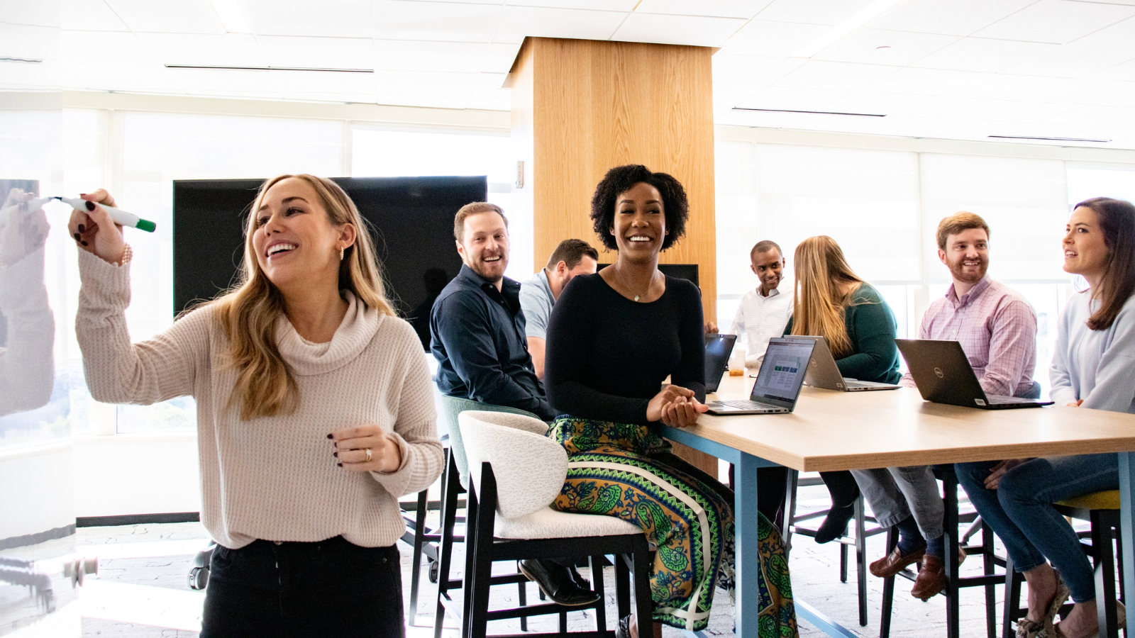 a group of people in a room
