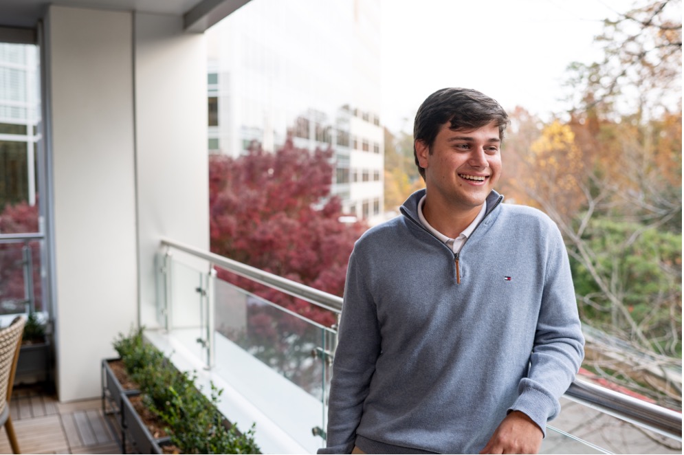 a person standing on a balcony