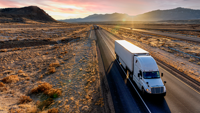 Truck driving through the desert
