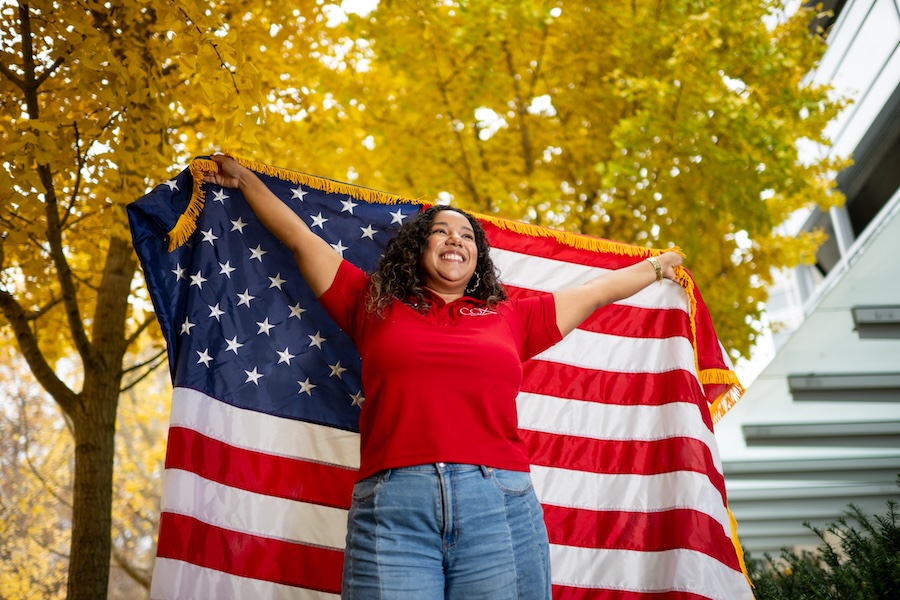a person holding a flag