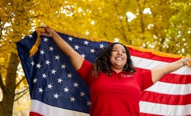 a person holding a flag